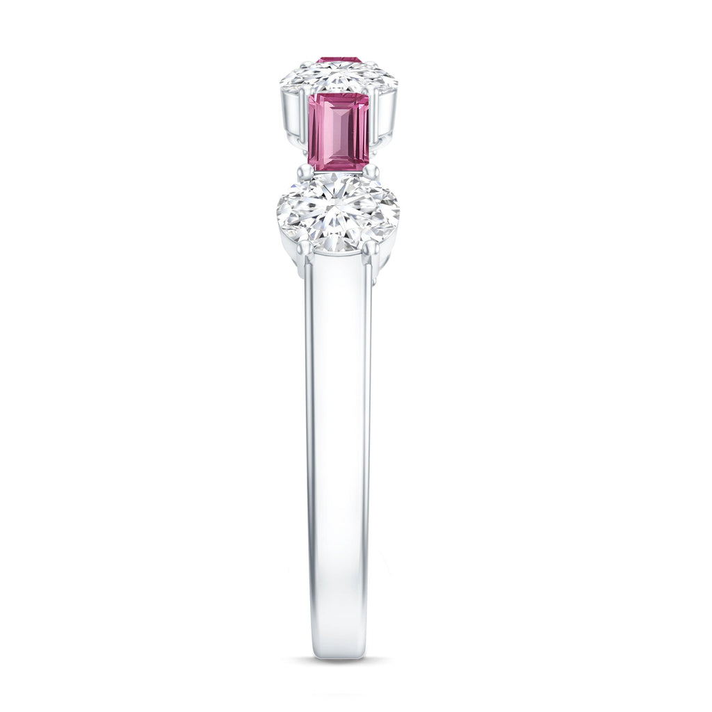 1.25 CT Natural Pink Tourmaline Semi Eternity Ring with Moissanite