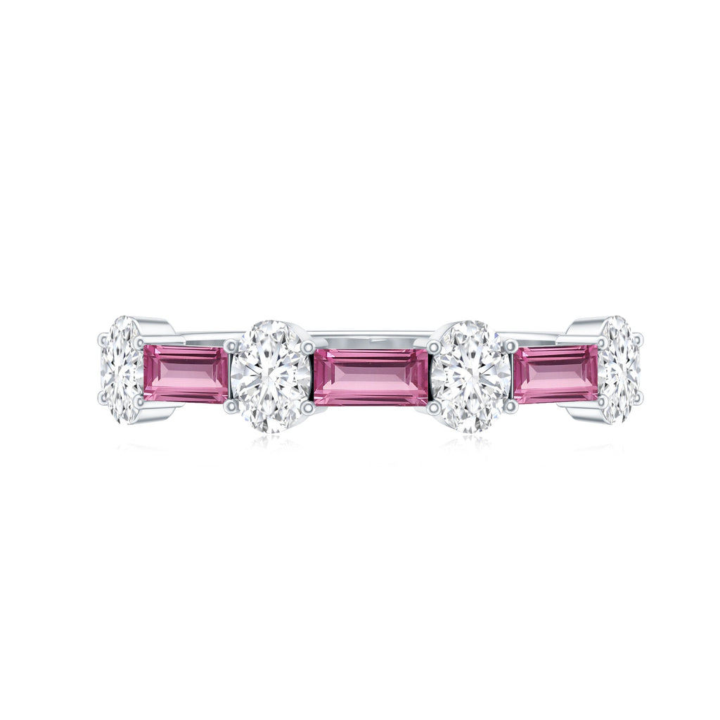 1.25 CT Natural Pink Tourmaline Semi Eternity Ring with Moissanite