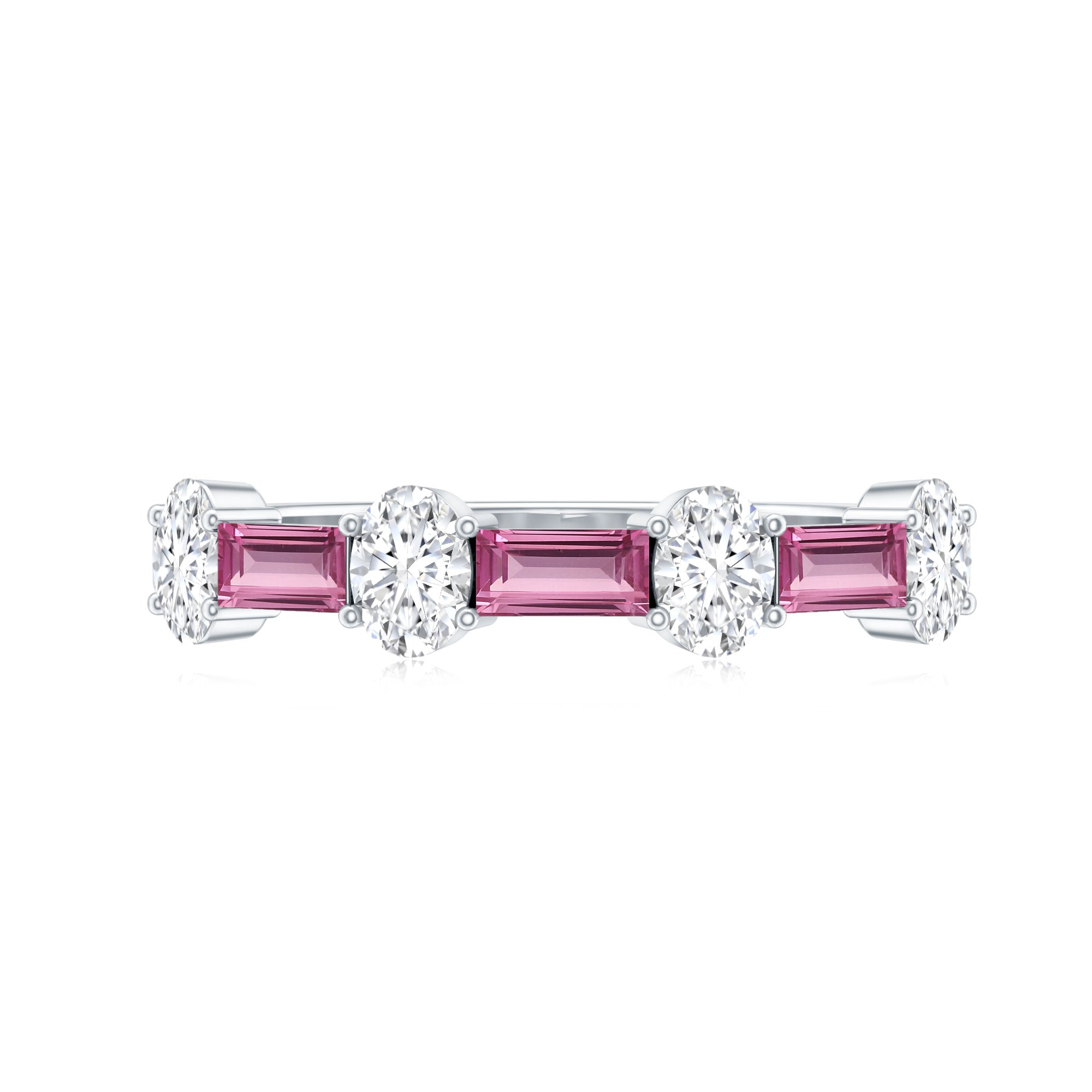 1.25 CT Natural Pink Tourmaline Semi Eternity Ring with Moissanite