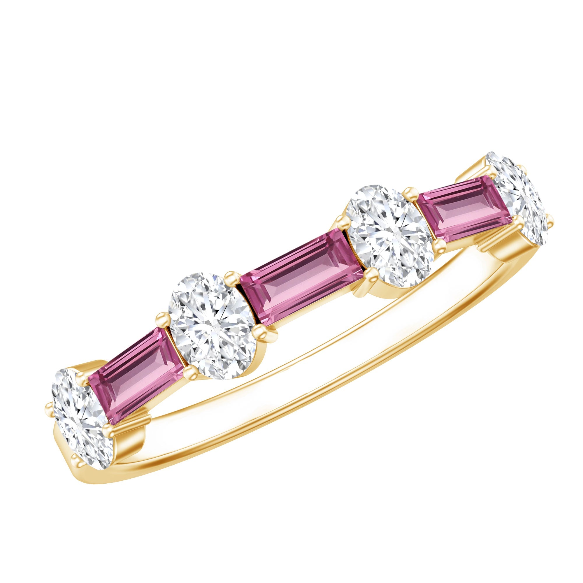 1.25 CT Natural Pink Tourmaline Semi Eternity Ring with Moissanite