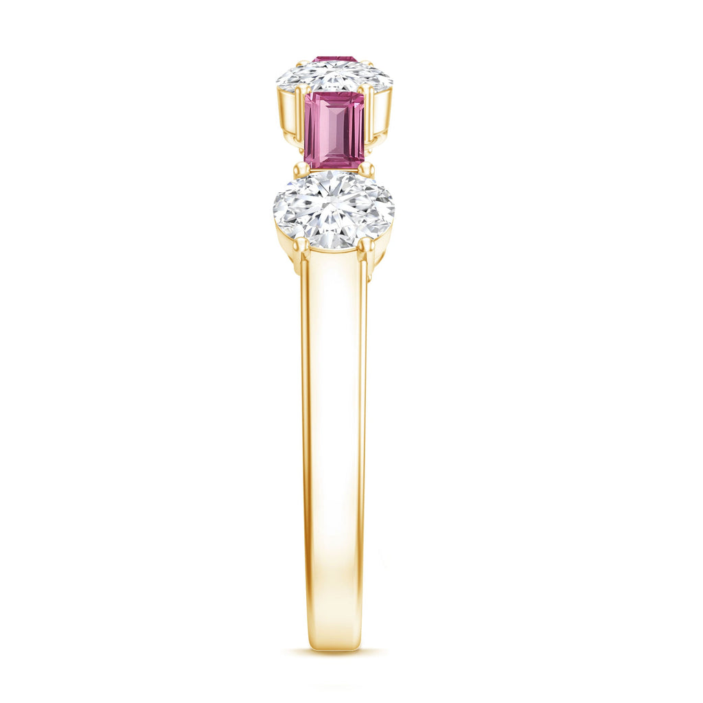 1.25 CT Natural Pink Tourmaline Semi Eternity Ring with Moissanite