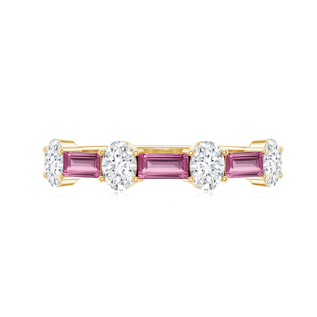 1.25 CT Natural Pink Tourmaline Semi Eternity Ring with Moissanite