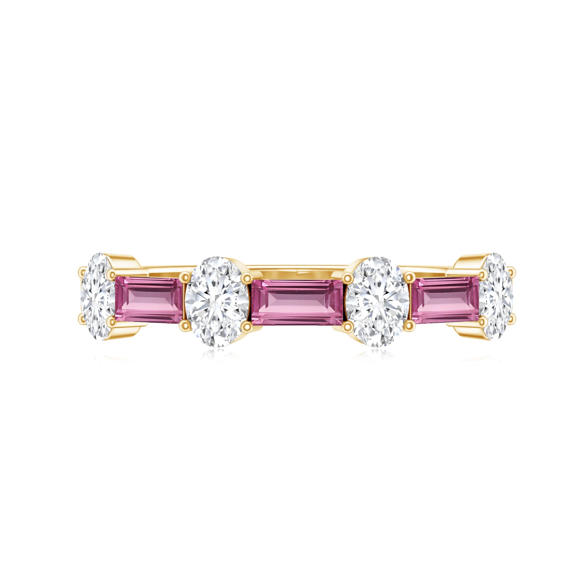 1.25 CT Natural Pink Tourmaline Semi Eternity Ring with Moissanite