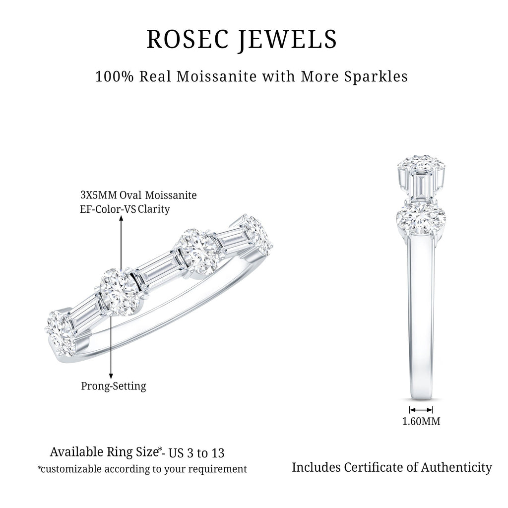 Oval and Baguette Cut Moissanite Half Eternity Ring