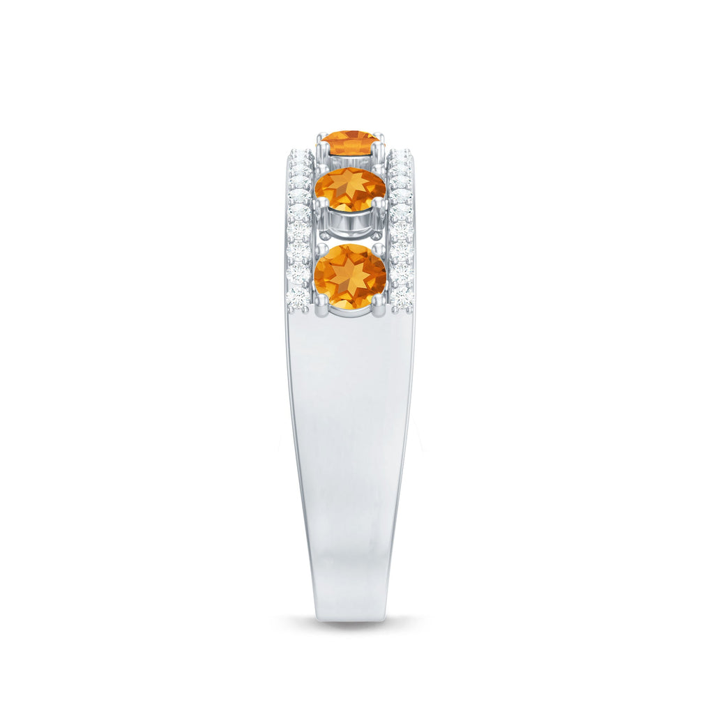 Natural Citrine Diamond Half Eternity Band Ring for Anniversary