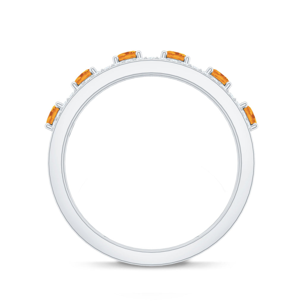 Natural Citrine Diamond Half Eternity Band Ring for Anniversary