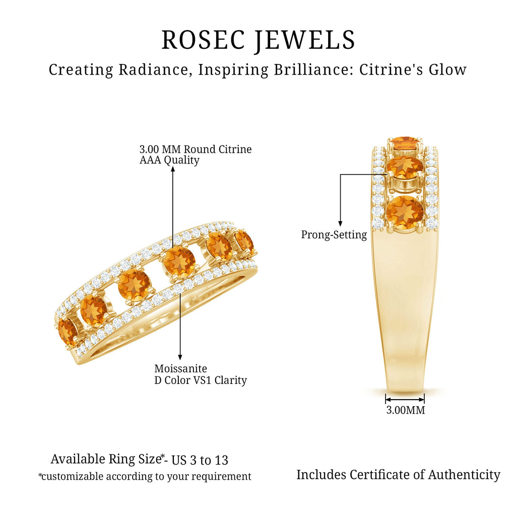 Natural Citrine Diamond Half Eternity Band Ring for Anniversary