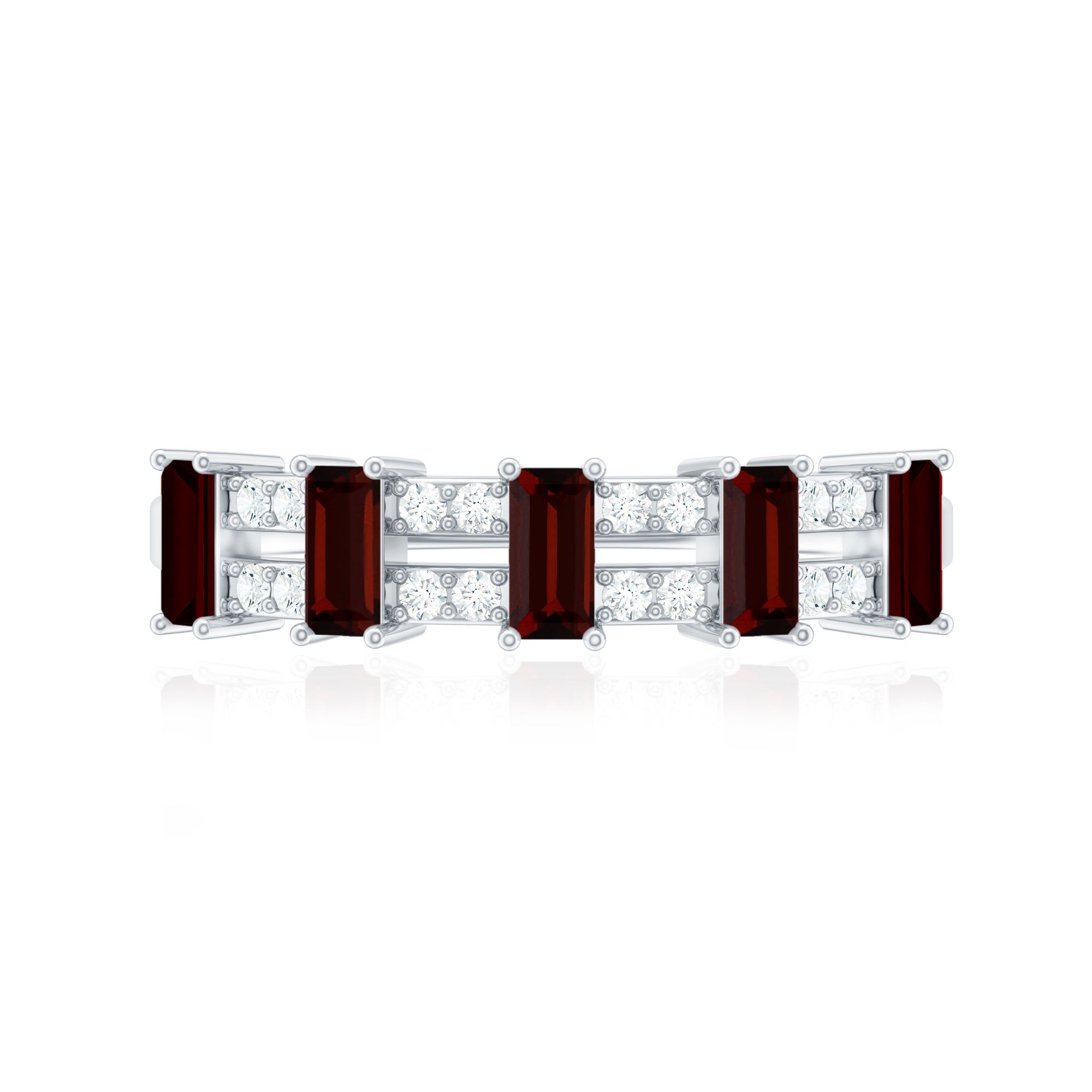 Natural Baguette Garnet Half Eternity Band with Diamond