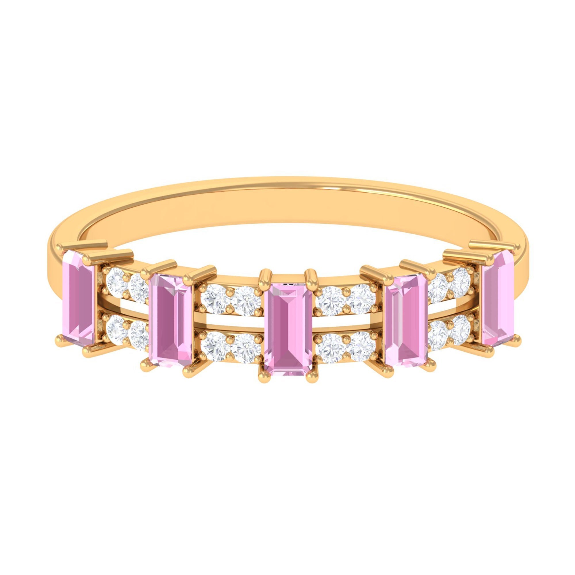Natural Pink Tourmaline Wide Half Eternity Ring with Diamond