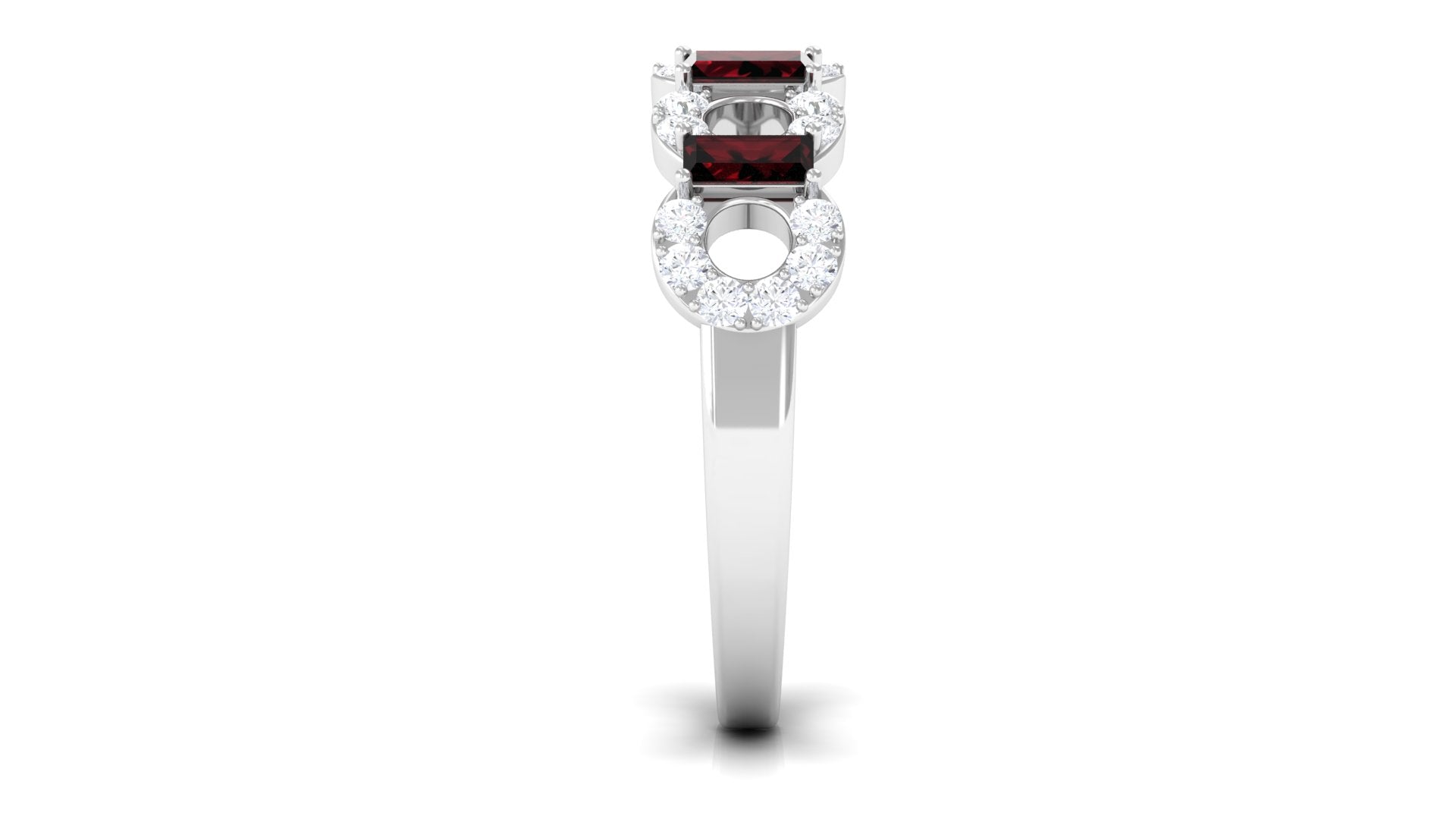 Certified Real Baguette Garnet Half Eternity Band with Diamond