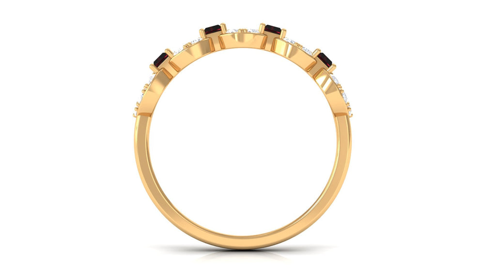 Certified Real Baguette Garnet Half Eternity Band with Diamond