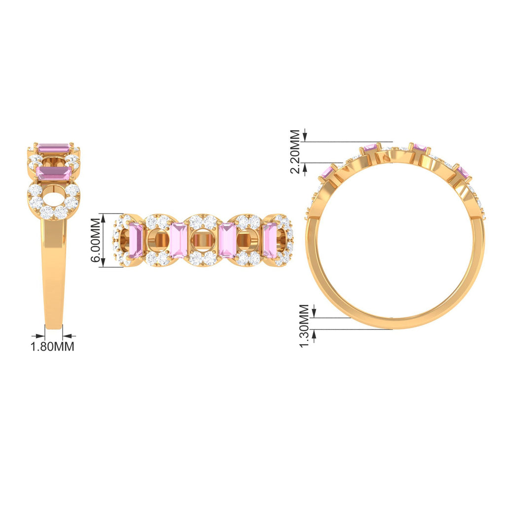 Real Pink Tourmaline Art Deco Half Eternity Ring with Diamond