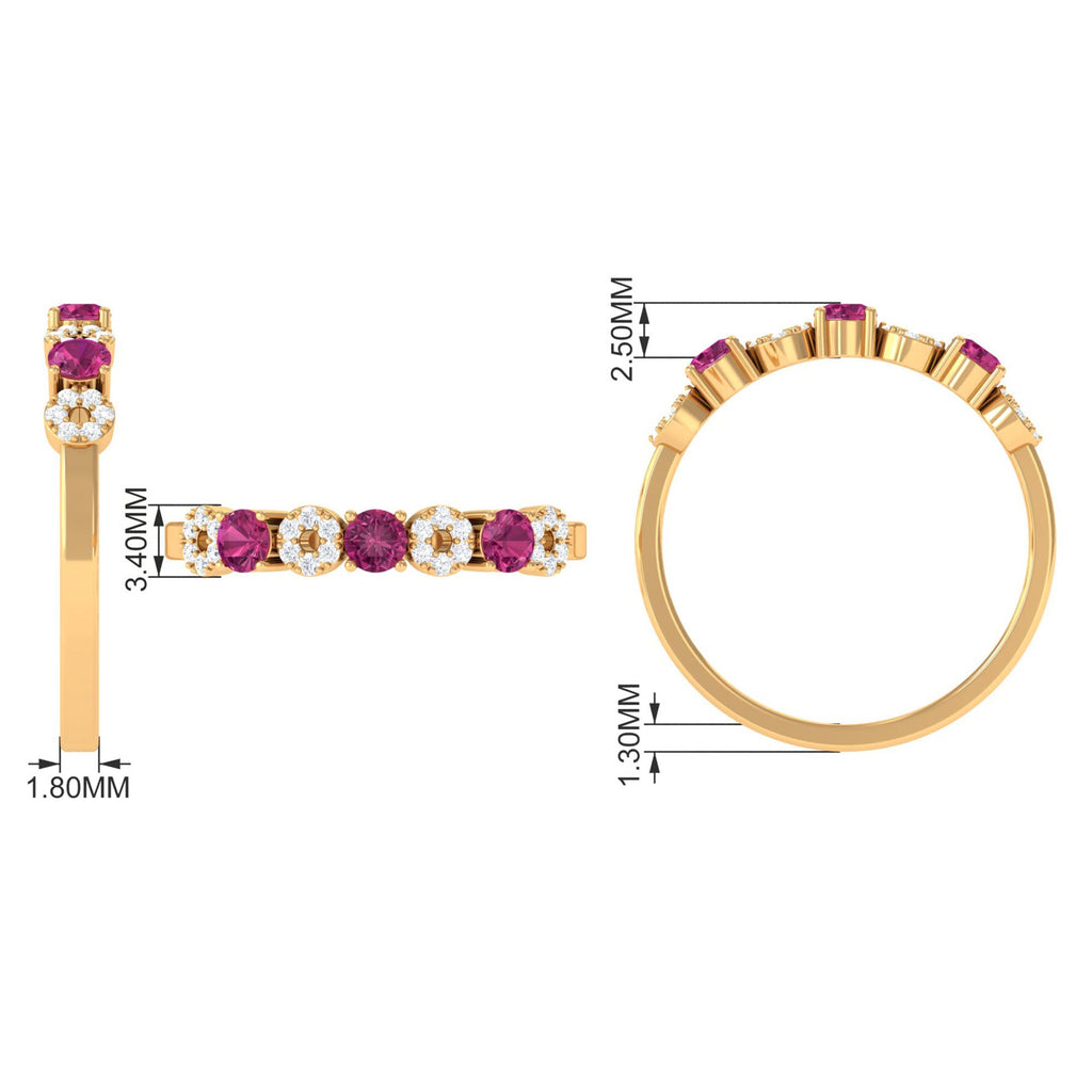 Semi Eternity Ring with Pink Tourmaline and Diamond