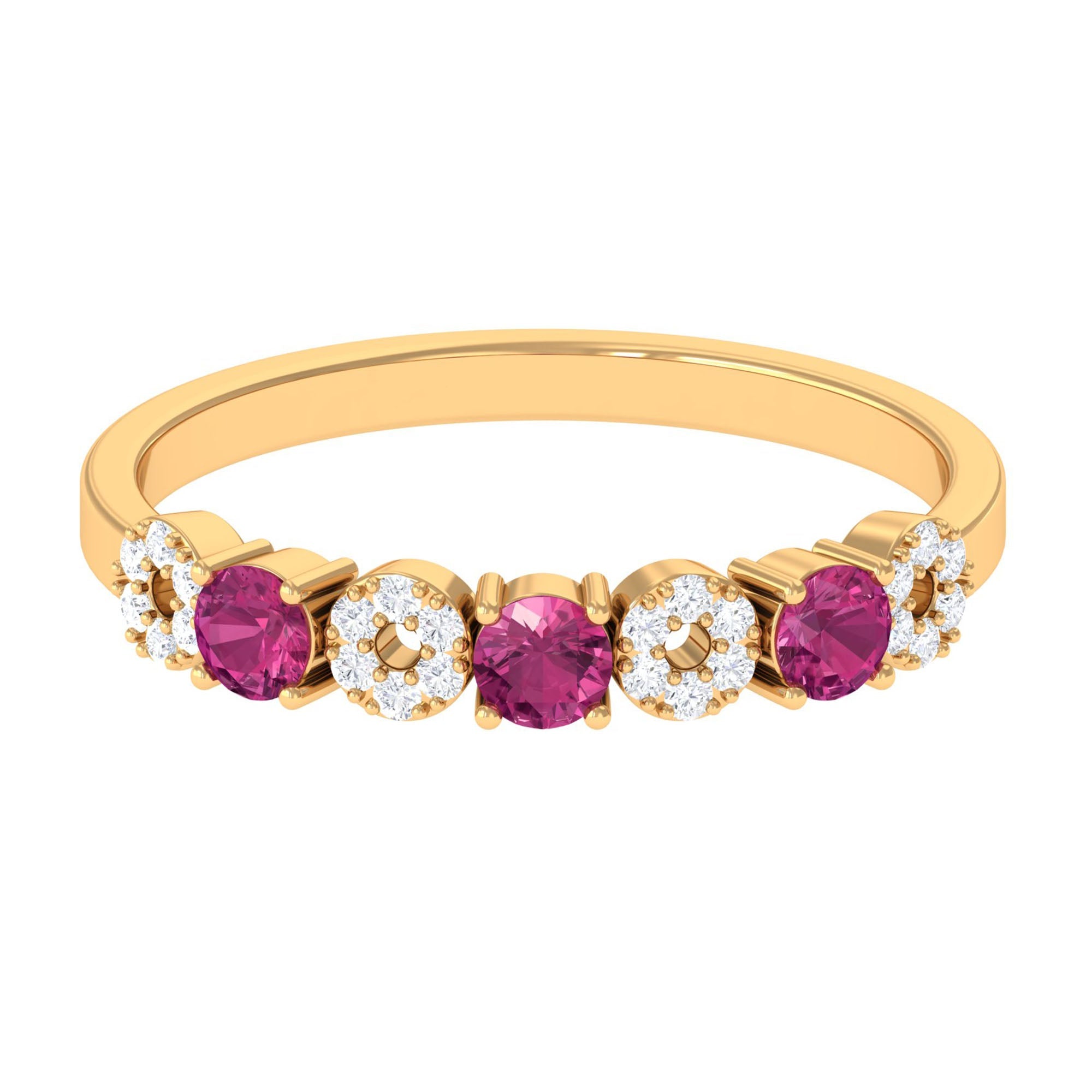 Semi Eternity Ring with Pink Tourmaline and Diamond