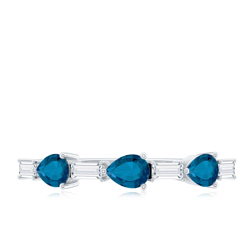 Pear Shape London Blue Topaz Eternity Band with Baguette Diamonds