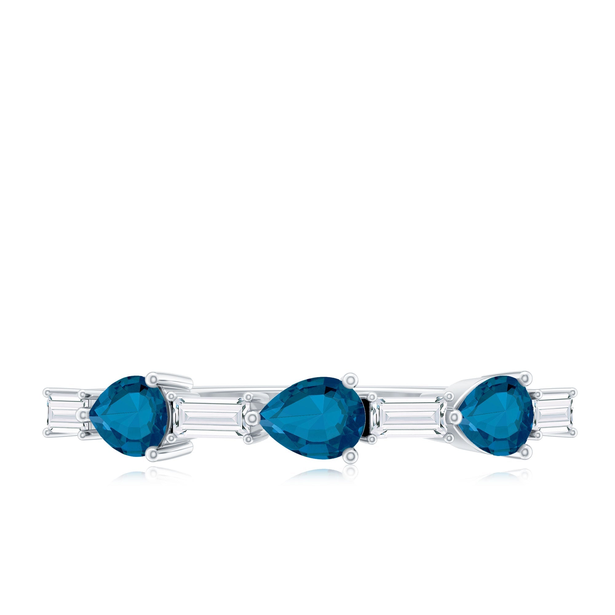 Pear Shape London Blue Topaz Eternity Band with Baguette Diamonds