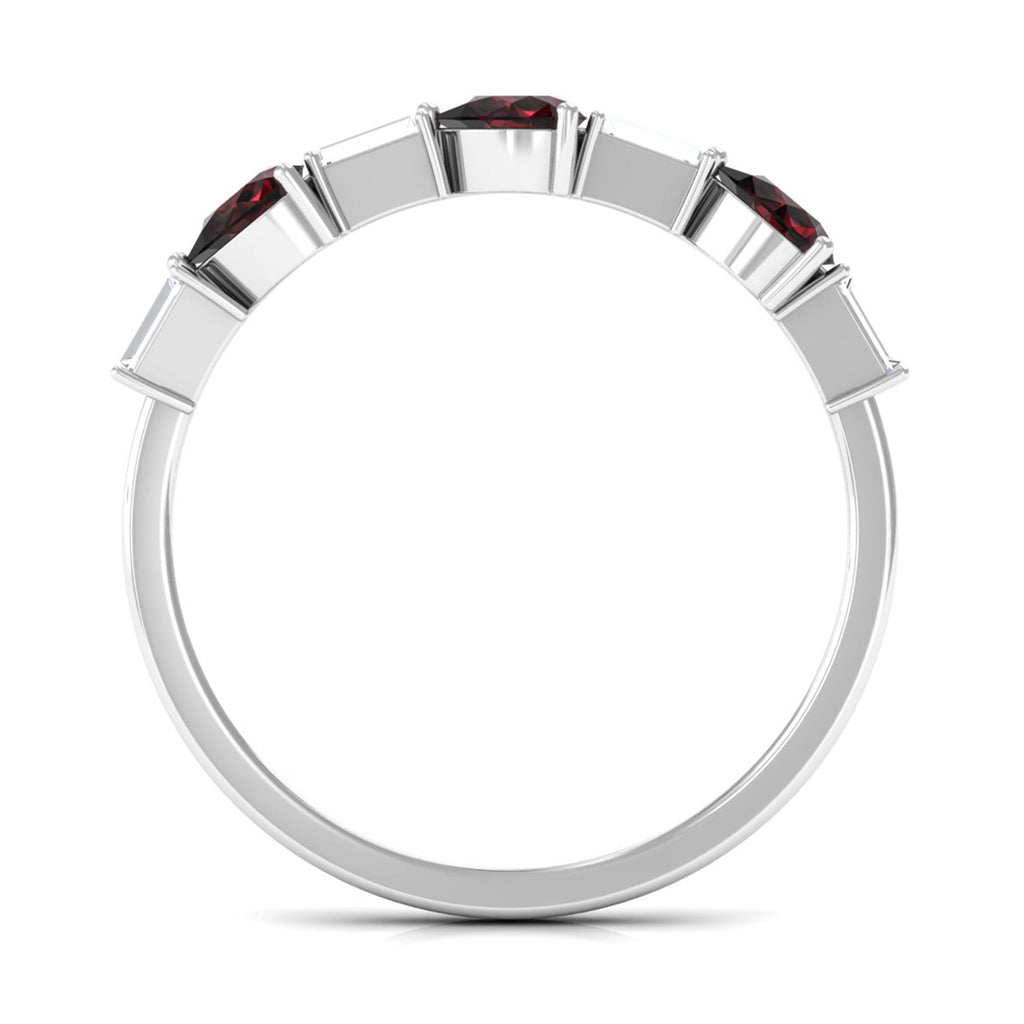 Natural Garnet Diamond Half Eternity Ring in East West Style