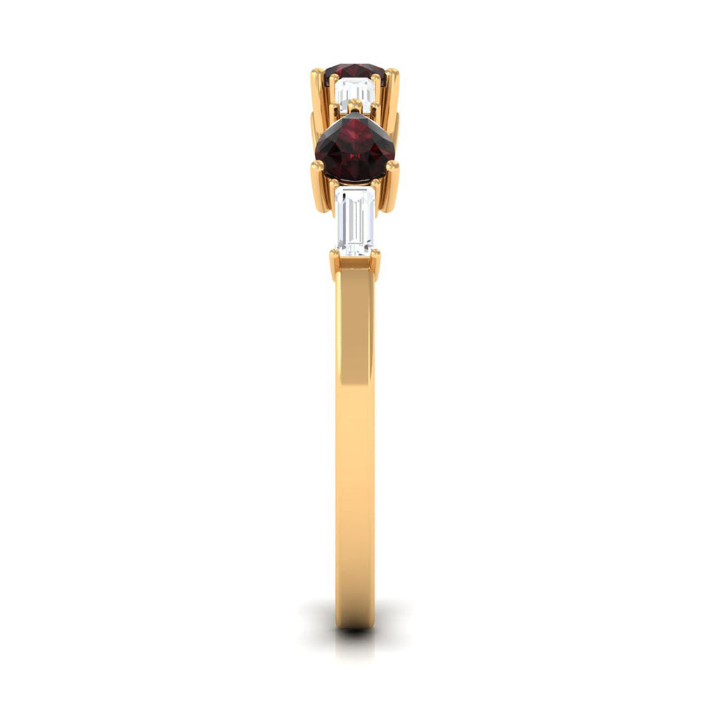 Natural Garnet Diamond Half Eternity Ring in East West Style