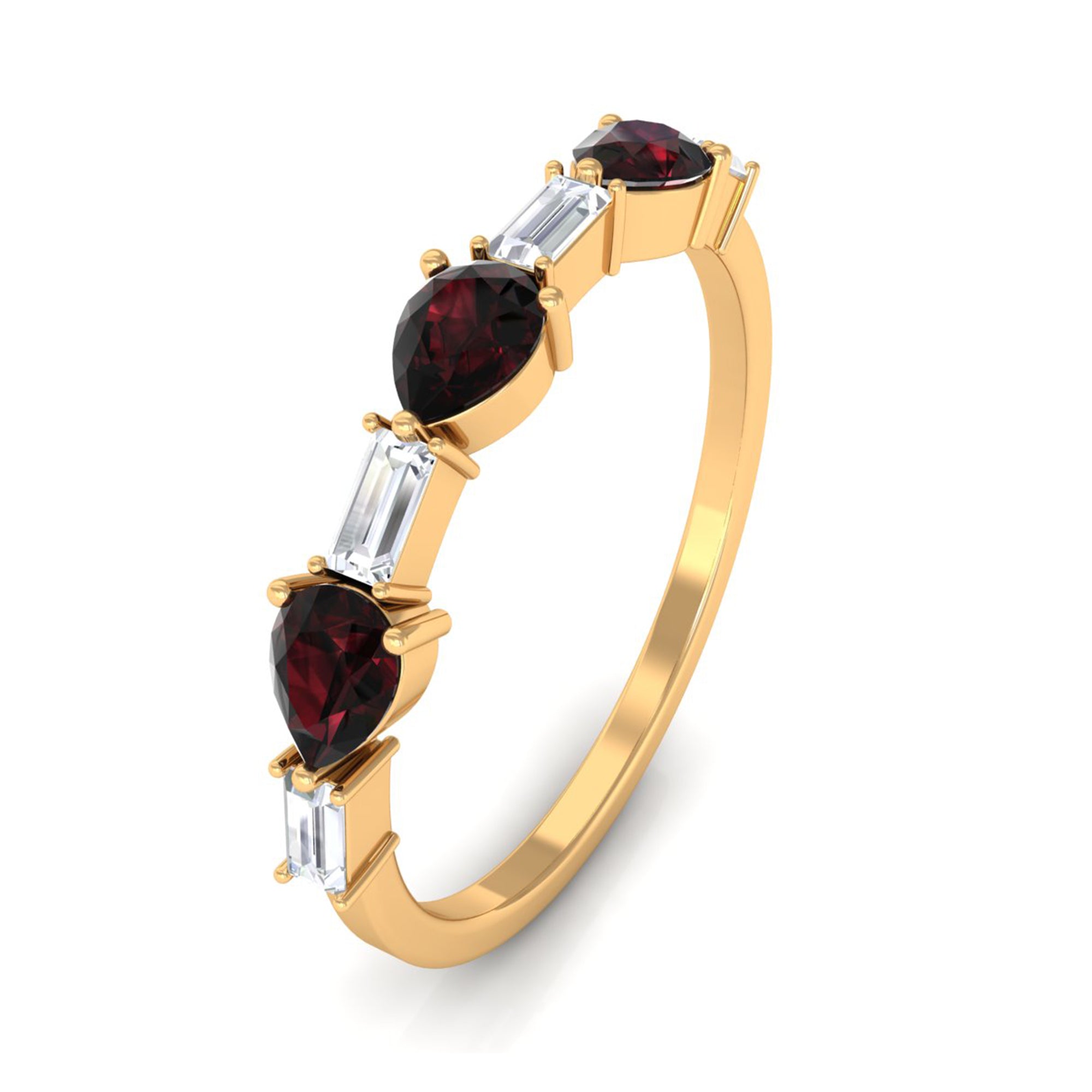 Natural Garnet Diamond Half Eternity Ring in East West Style