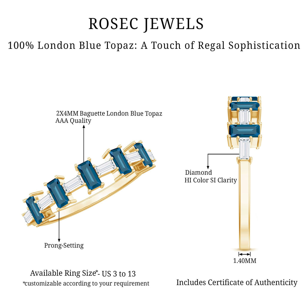 London Blue Topaz and Diamond Baguette Eternity Band Ring