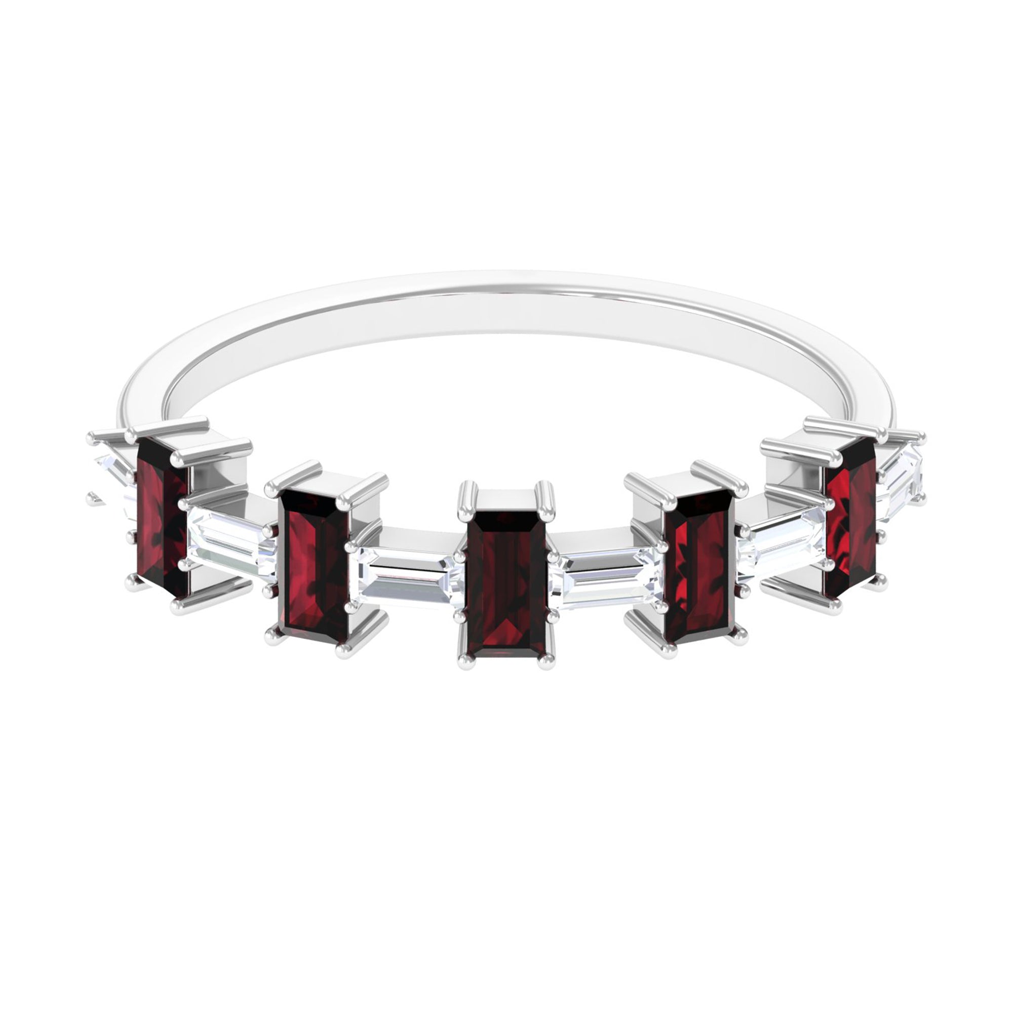 Genuine Baguette Garnet Diamond Half Eternity Ring