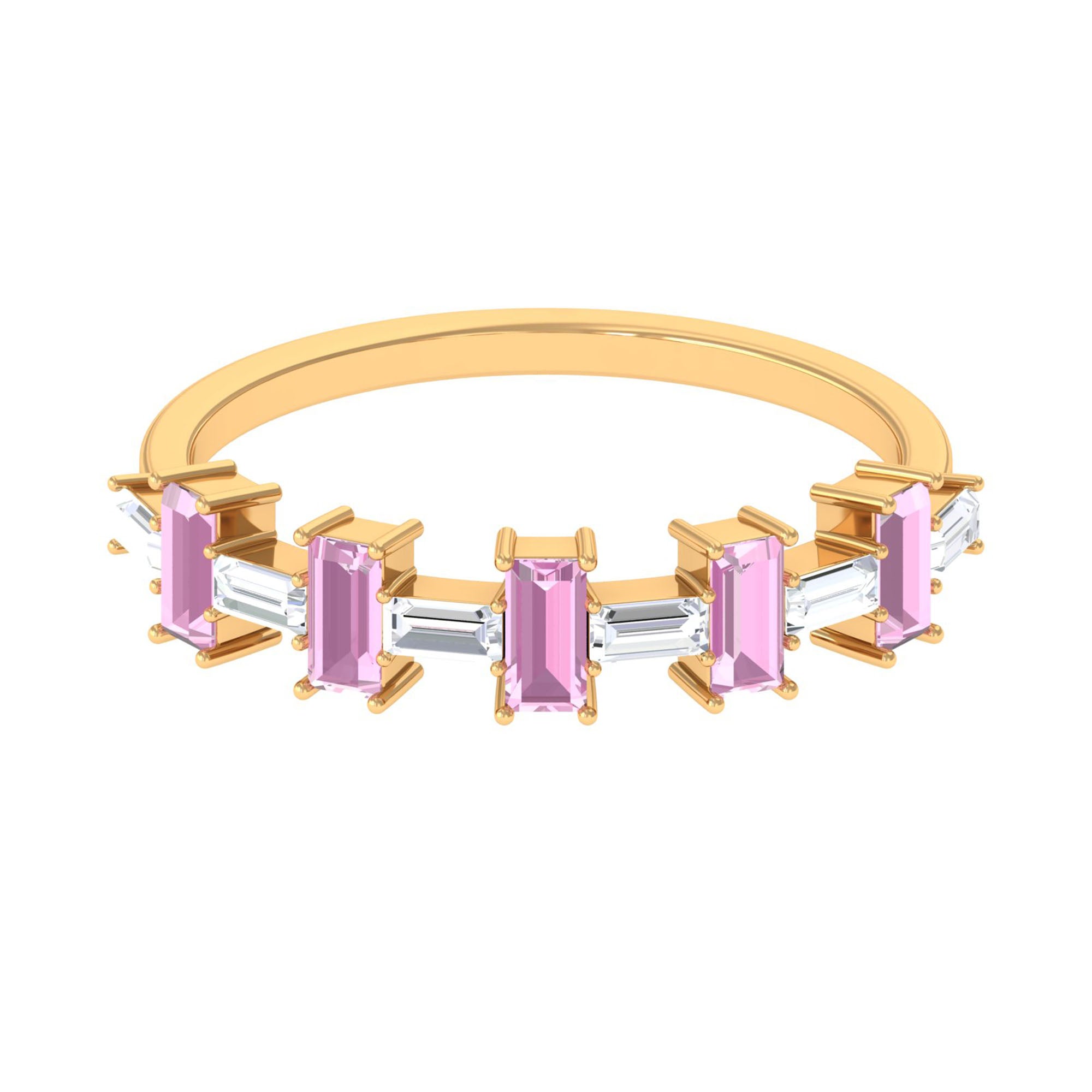 Pink Tourmaline and Moissanite East West Half Eternity Ring