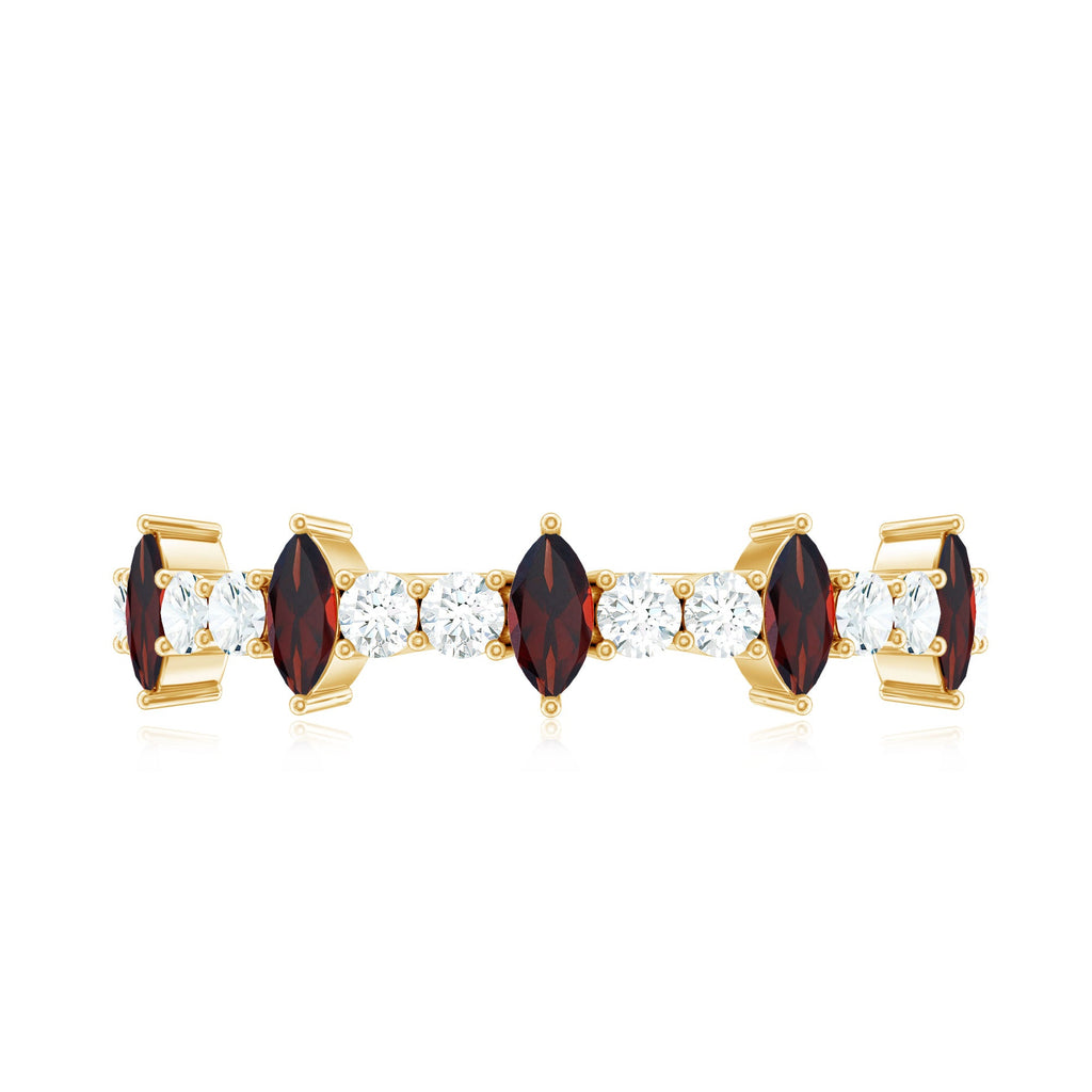 Natural Marquise Garnet Half Eternity Ring with Diamond
