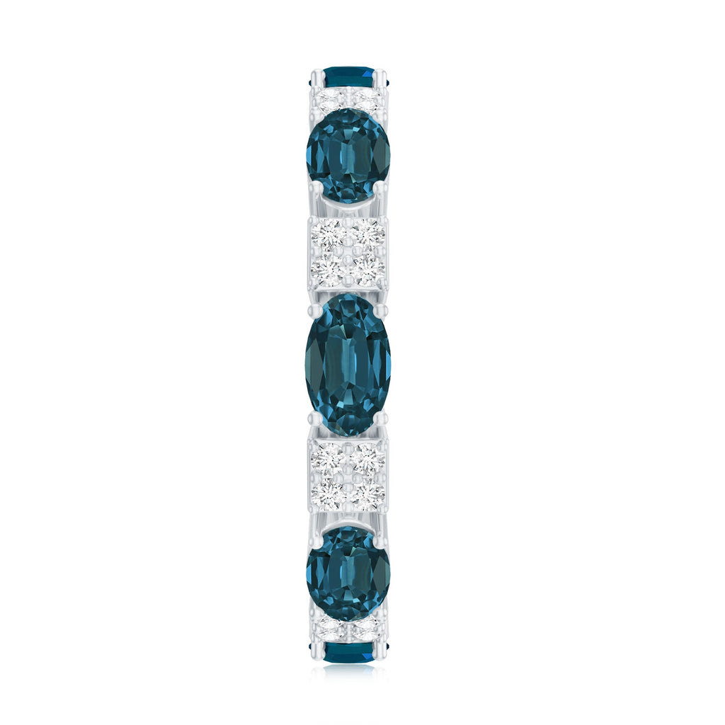 Oval London Blue Topaz Full Eternity Band Ring with Diamond