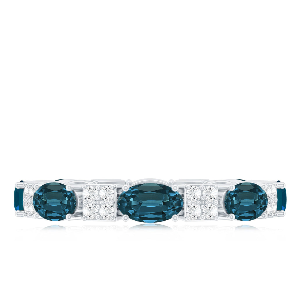 Oval London Blue Topaz Full Eternity Band Ring with Diamond