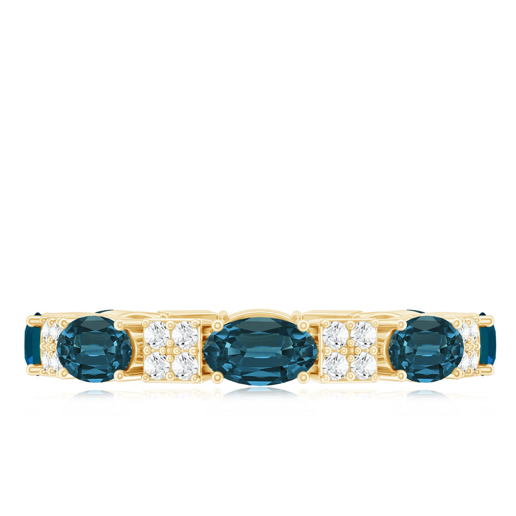 Oval London Blue Topaz Full Eternity Band Ring with Diamond