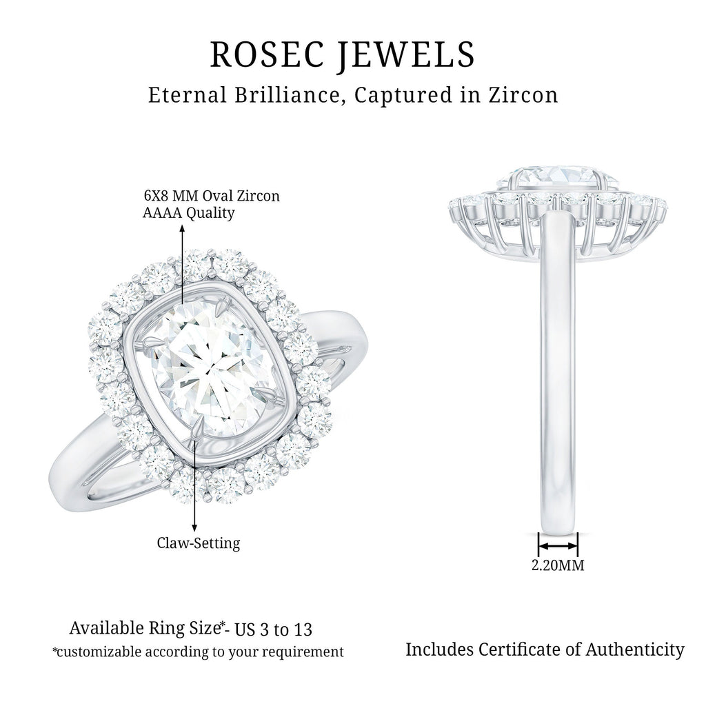 Oval Cubic Zirconia Halo Statement Engagement Ring