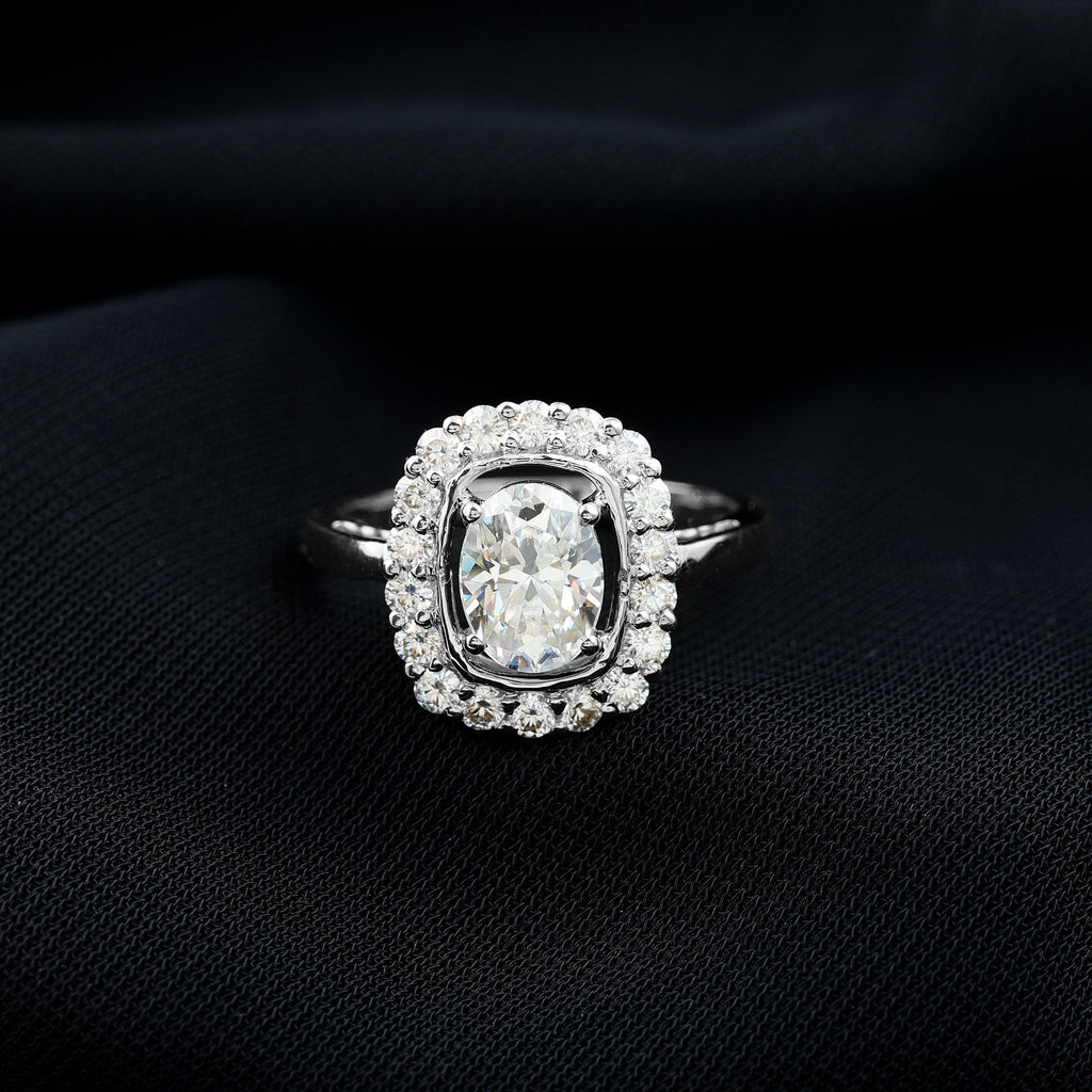 Oval Cubic Zirconia Halo Statement Engagement Ring