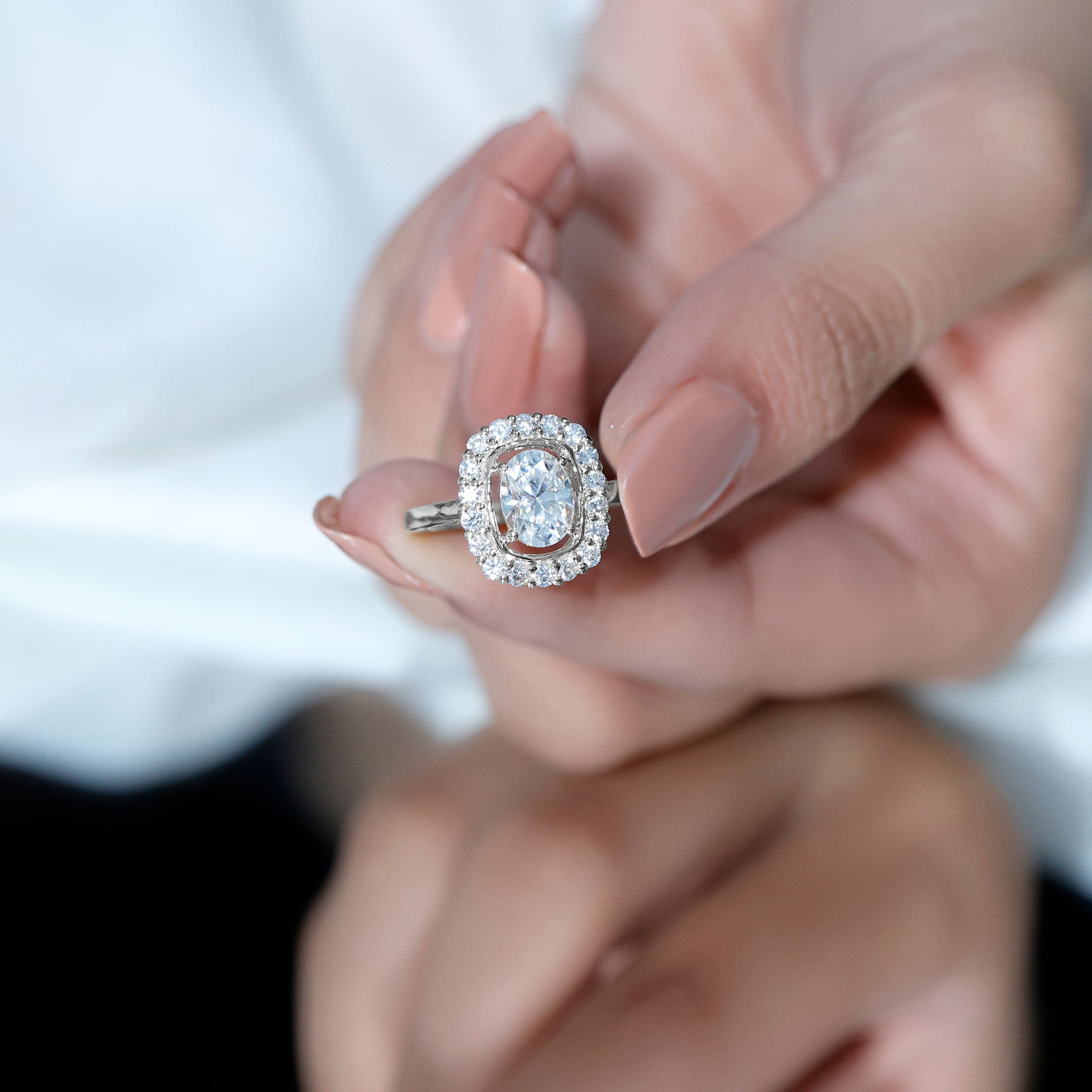 Oval Cubic Zirconia Halo Statement Engagement Ring