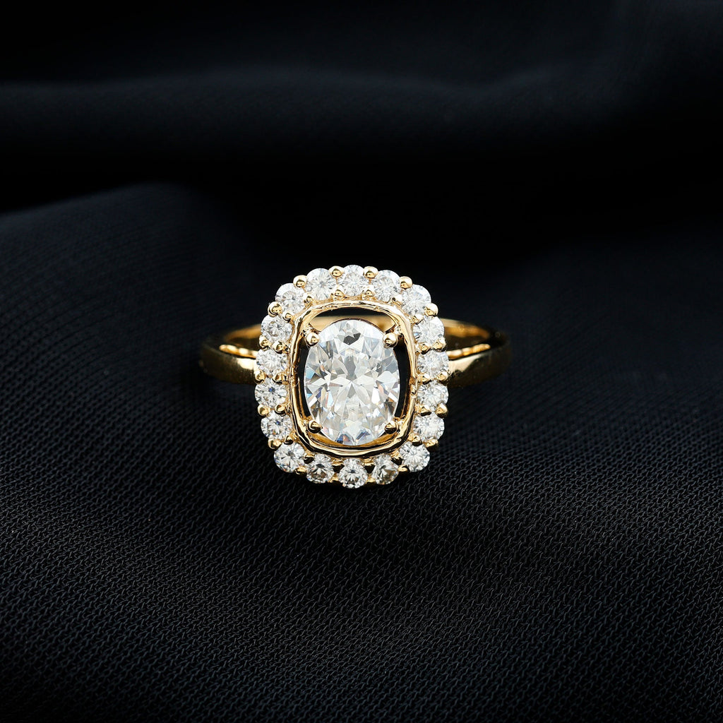 Oval Cubic Zirconia Halo Statement Engagement Ring