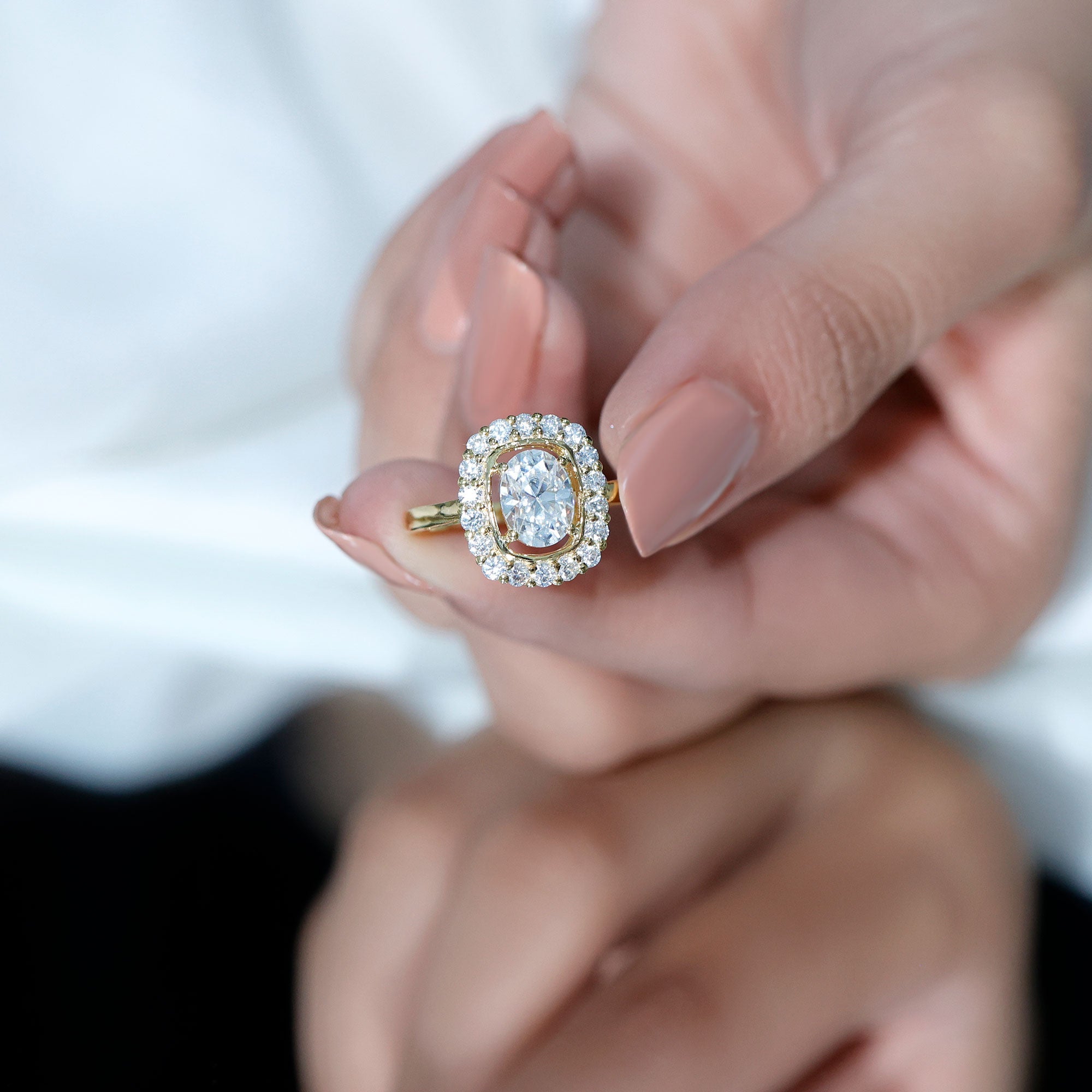 Oval Cubic Zirconia Halo Statement Engagement Ring