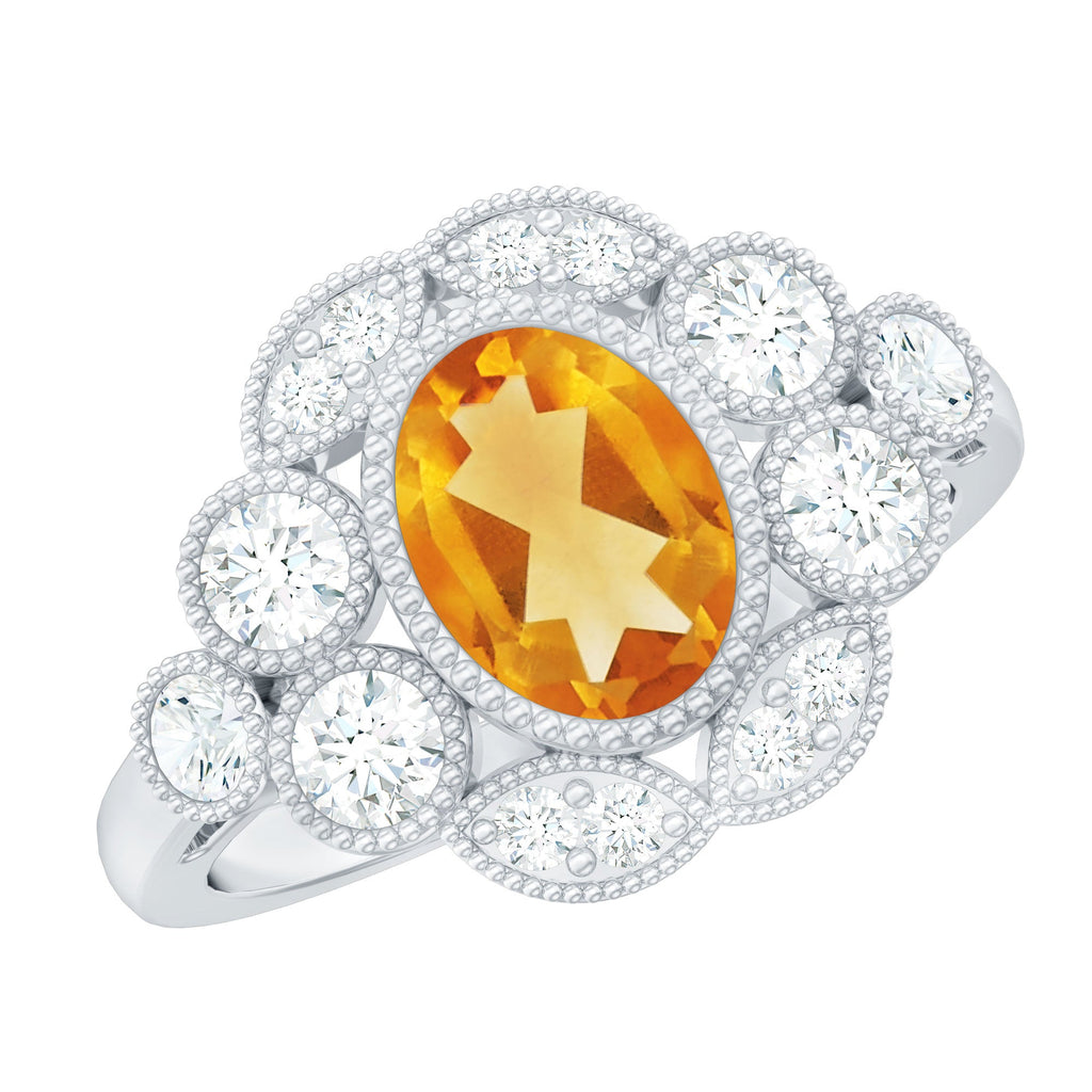 Vintage Looking Citrine Huge Engagement Ring with Moissanite