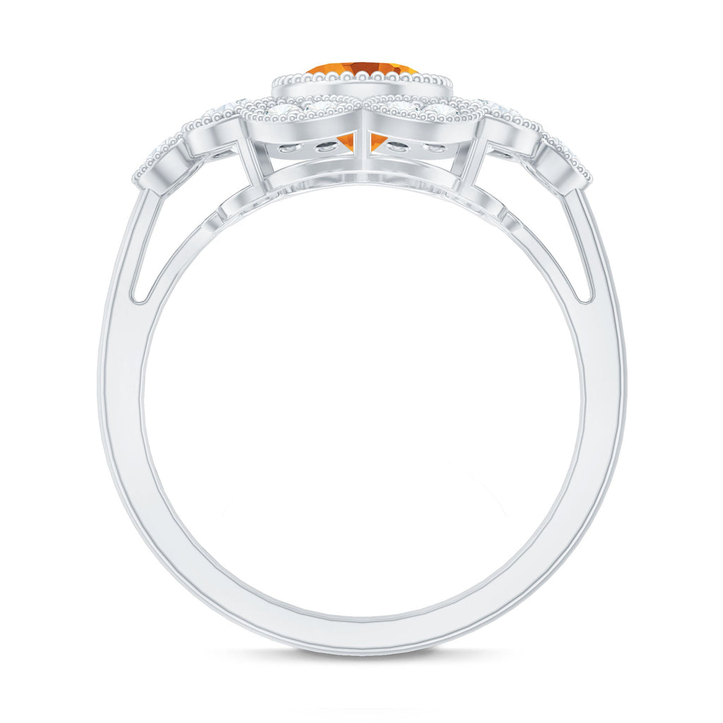 Vintage Looking Citrine Huge Engagement Ring with Moissanite