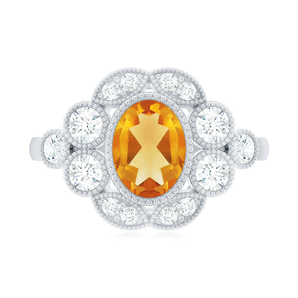 Vintage Looking Citrine Huge Engagement Ring with Moissanite