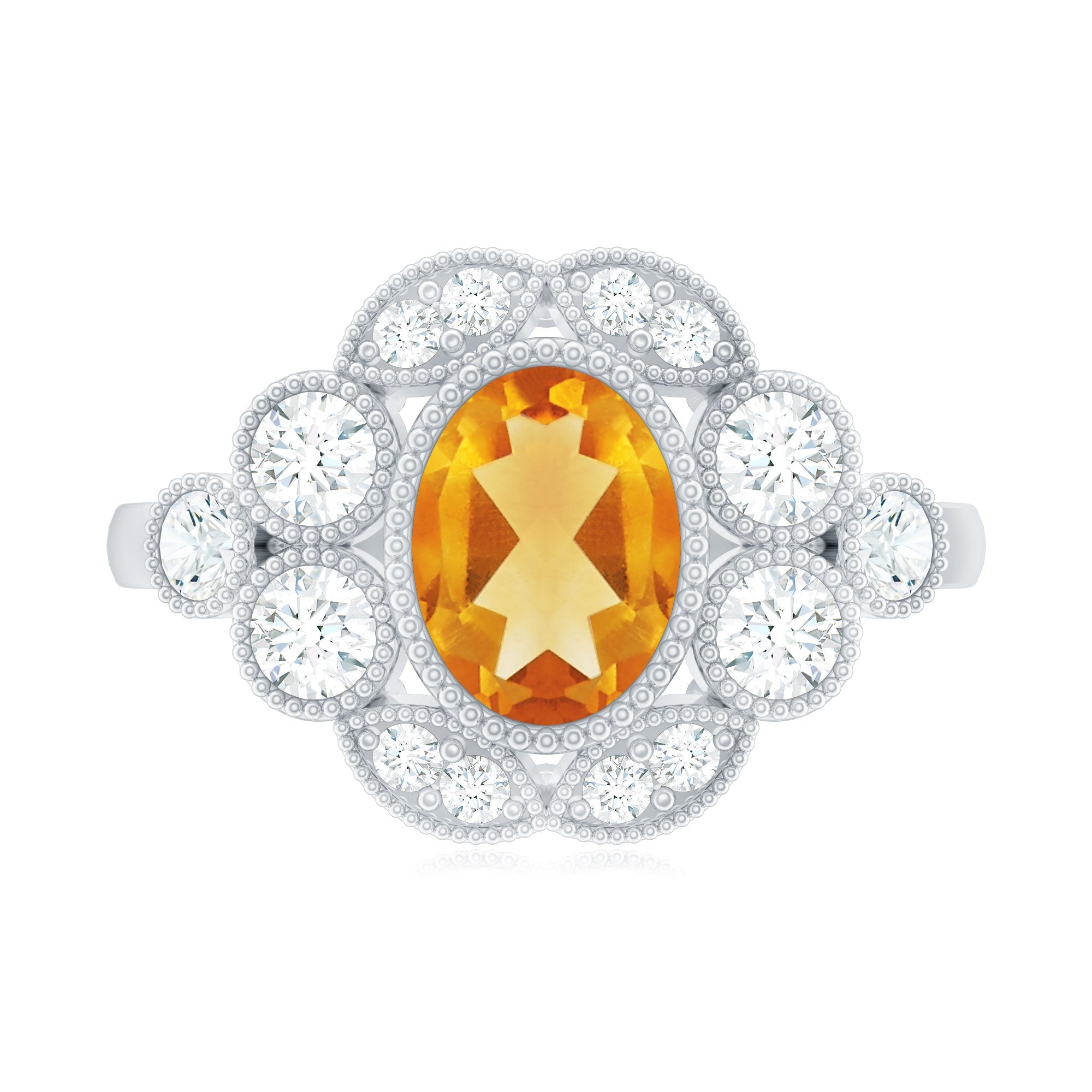 Vintage Looking Citrine Huge Engagement Ring with Moissanite