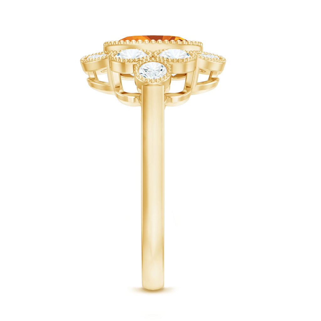 Vintage Looking Citrine Huge Engagement Ring with Moissanite