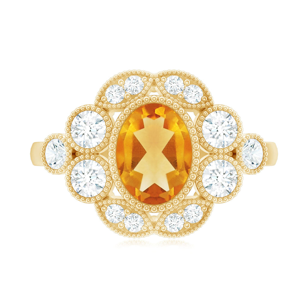 Vintage Looking Citrine Huge Engagement Ring with Moissanite