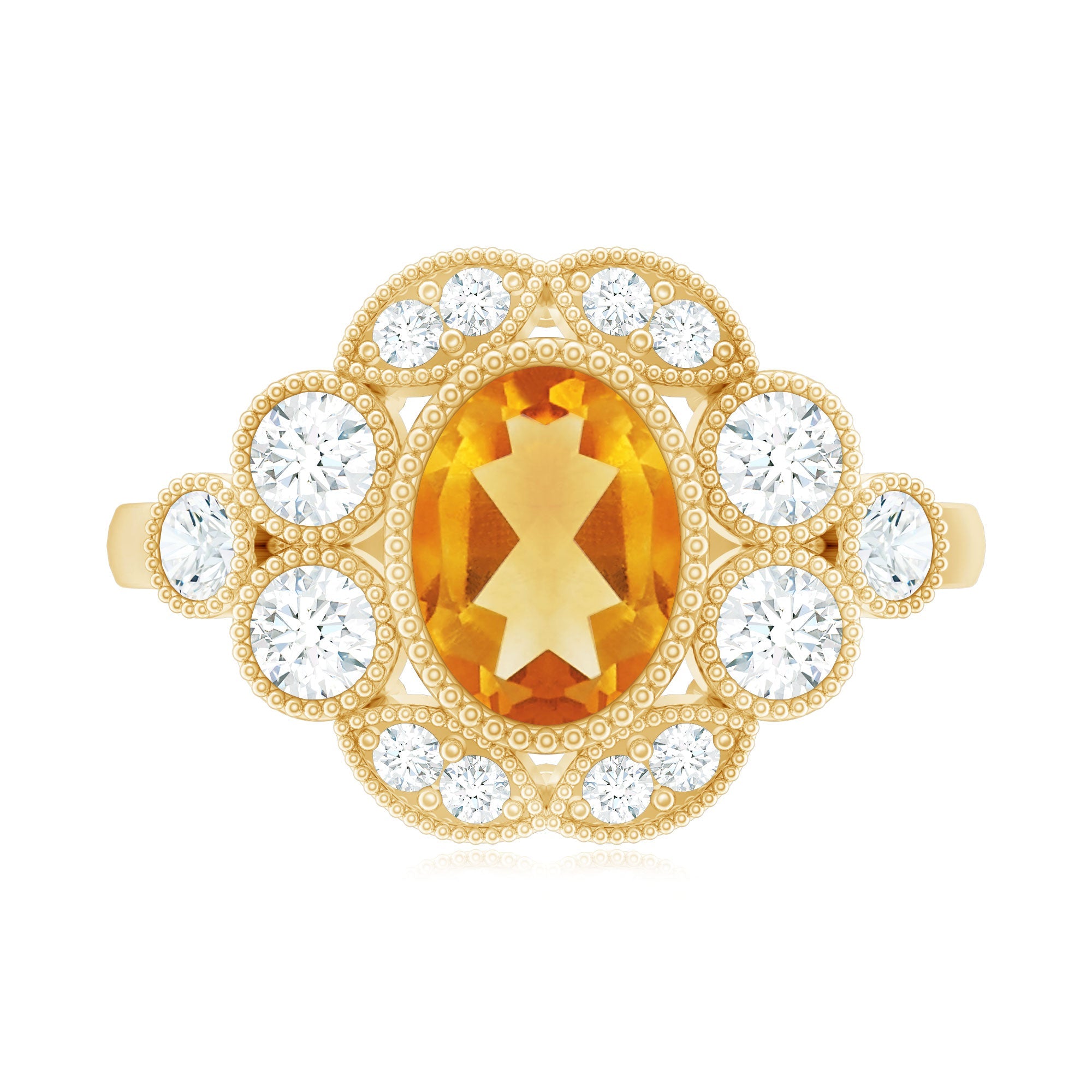 Vintage Looking Citrine Huge Engagement Ring with Moissanite