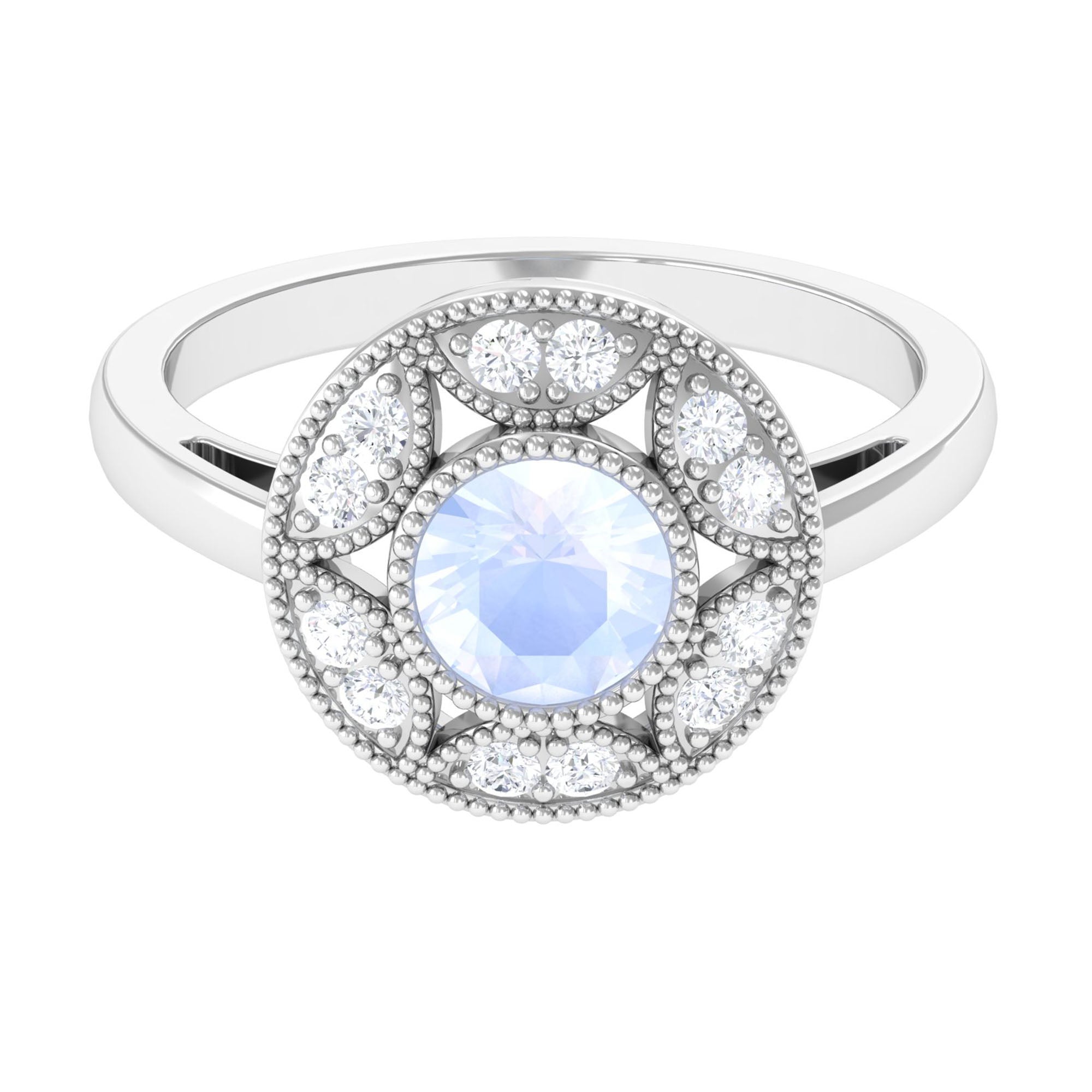 3/4 CT Round Moonstone and Diamond Vintage Engagement Ring