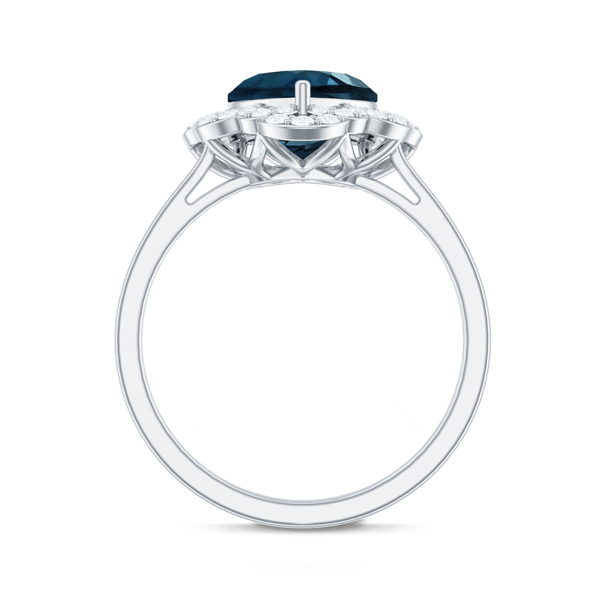 8mm Heart Shape London Blue Topaz Designer Engagement Ring with Diamond Halo