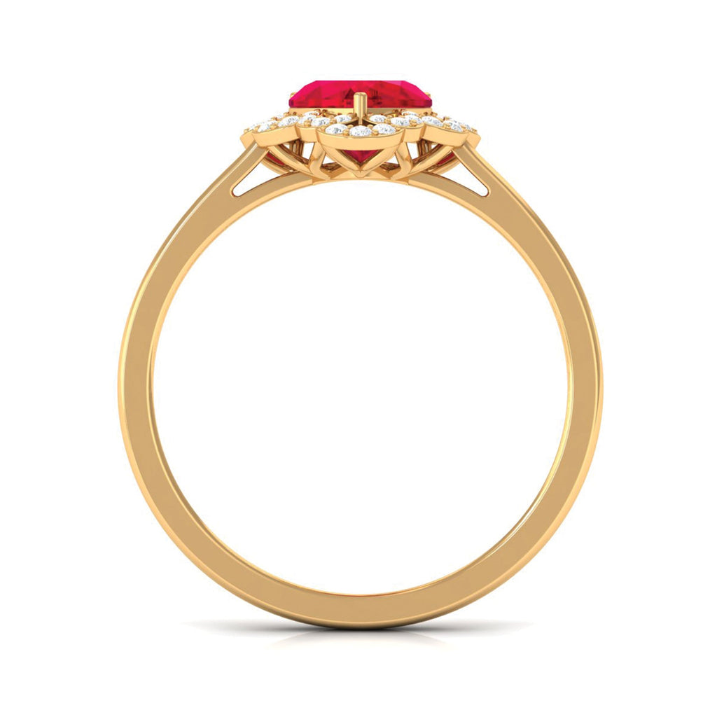 1 CT Lab Created Ruby Heart Engagement Ring with Diamond Accent