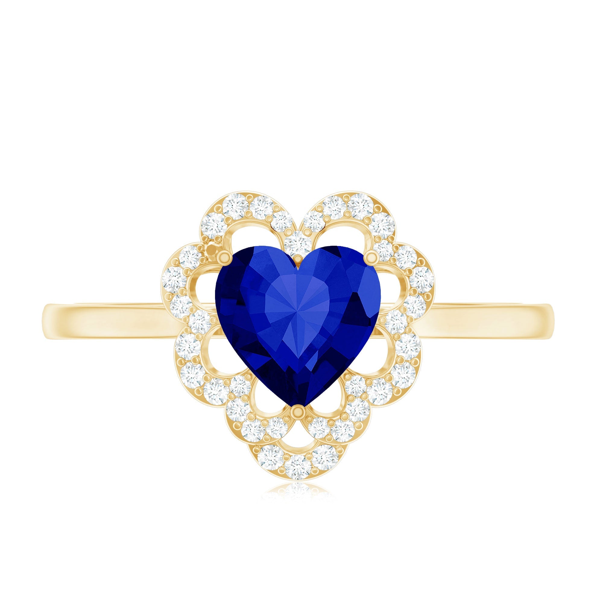 1 Carat Heart Lab Grown Blue Sapphire Designer Engagement Ring with Diamond