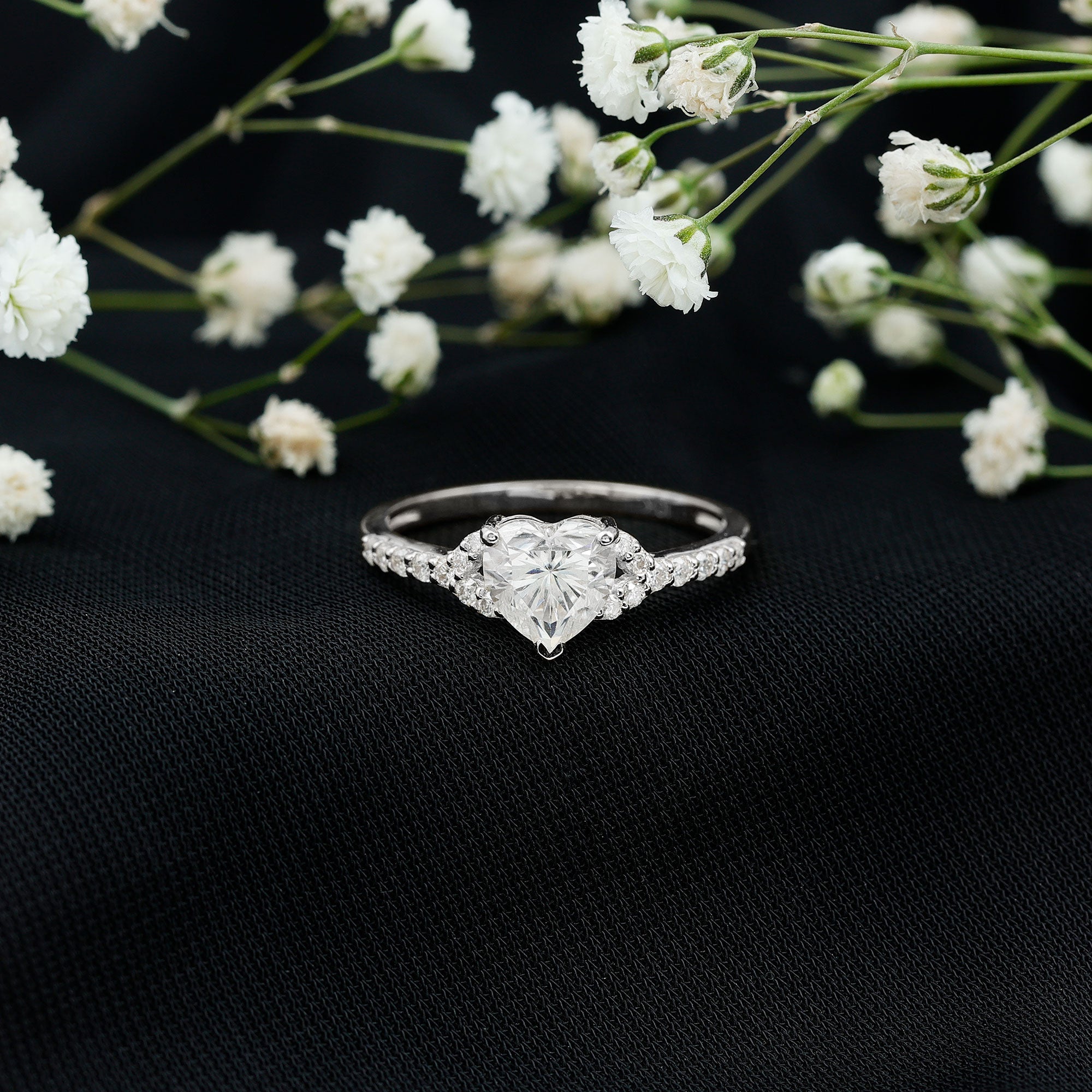 Certified Heart Shape Moissanite Engagement Ring