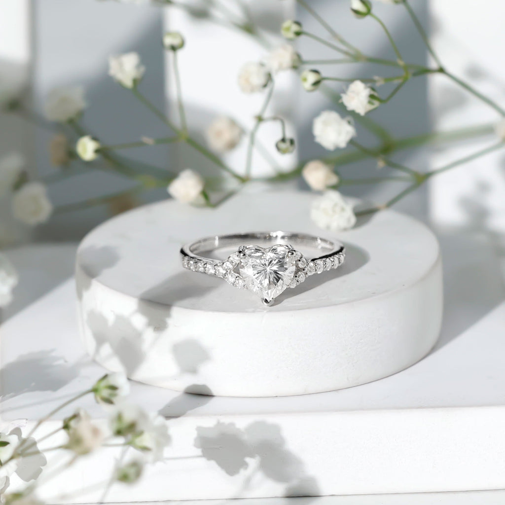 Certified Heart Shape Moissanite Engagement Ring
