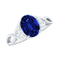 Certified 1.5 Carat Lab Grown Blue Sapphire Diamond Oval Engagement Ring with Crossover Shank