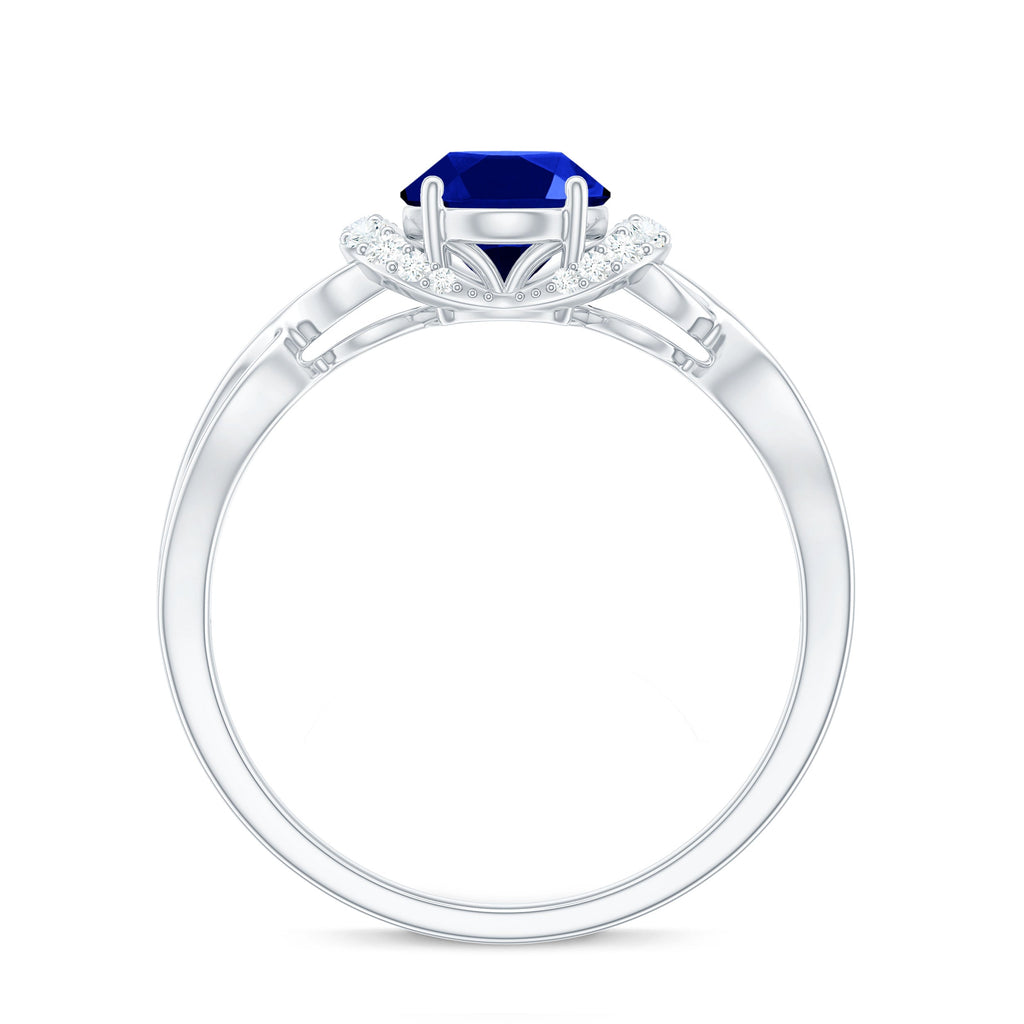Certified 1.5 Carat Lab Grown Blue Sapphire Diamond Oval Engagement Ring with Crossover Shank
